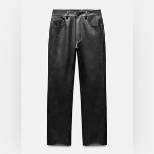 Zara High-Waist Black Faux Leather Washed Effect Bootcut Cropped Pants SZ 10 NWT